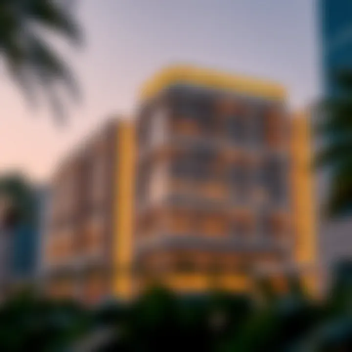 Exterior view of the Al Kawakeb Building showcasing its unique architectural design.