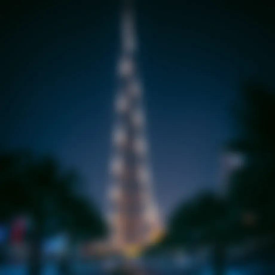 The Burj Khalifa illuminated at night