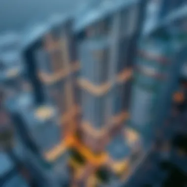 An aerial view of Centrium Towers showcasing its modern architecture