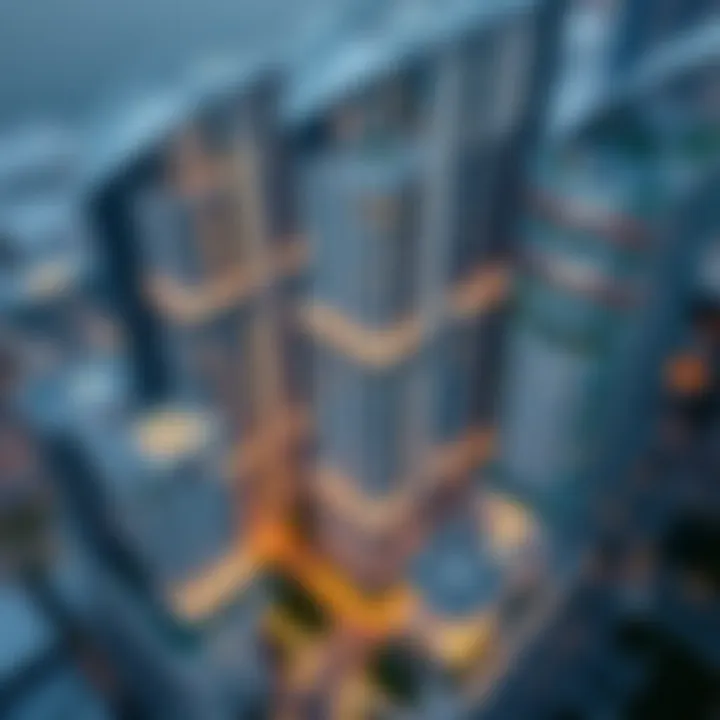 An aerial view of Centrium Towers showcasing its modern architecture