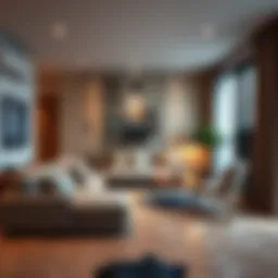 Modern studio flat layout showcasing multifunctional furniture