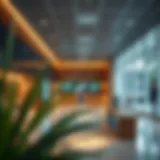 An interior view of a modern bank branch showcasing innovative technology.