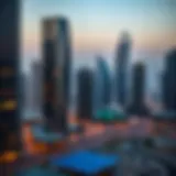A skyline view of Dubai's business district showcasing modern architecture