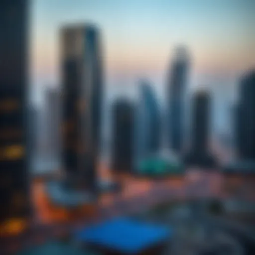 A skyline view of Dubai's business district showcasing modern architecture