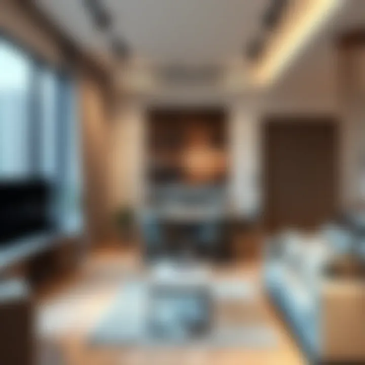 Interior design of a modern studio apartment showcasing efficient space utilization