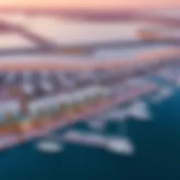 Aerial view of Al Emad Marina showcasing its modern architecture and waterfront.