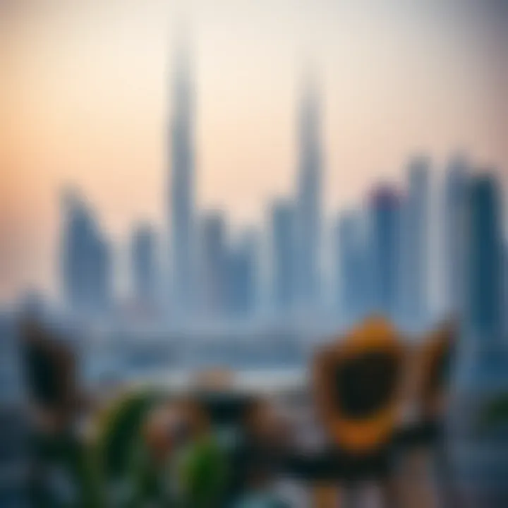 A dynamic skyline of Dubai with Shalihat Mebzara Al Khadra in the foreground