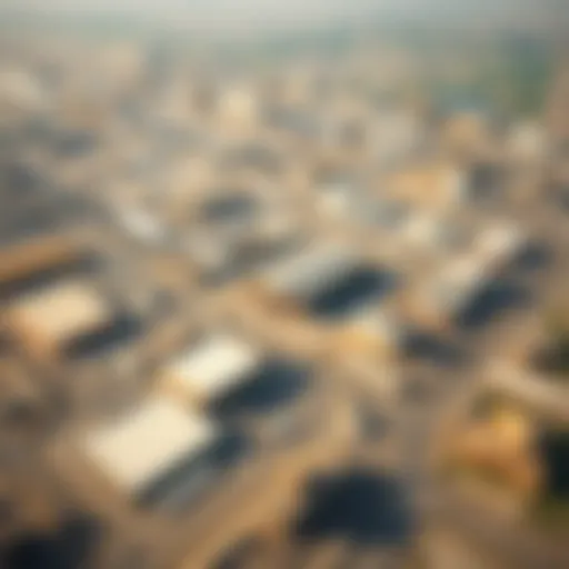Aerial view of Dubai's industrial zones showcasing expansive facilities and infrastructure.