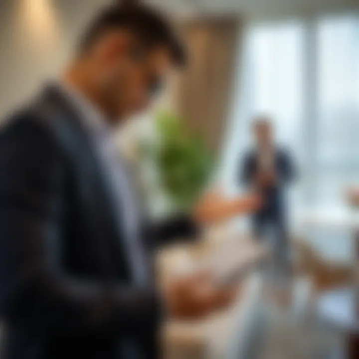 Real estate agent presenting property to prospective buyers