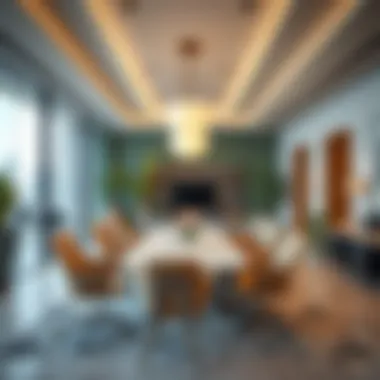 An elegant office interior showcasing a vibrant workspace conducive to collaboration