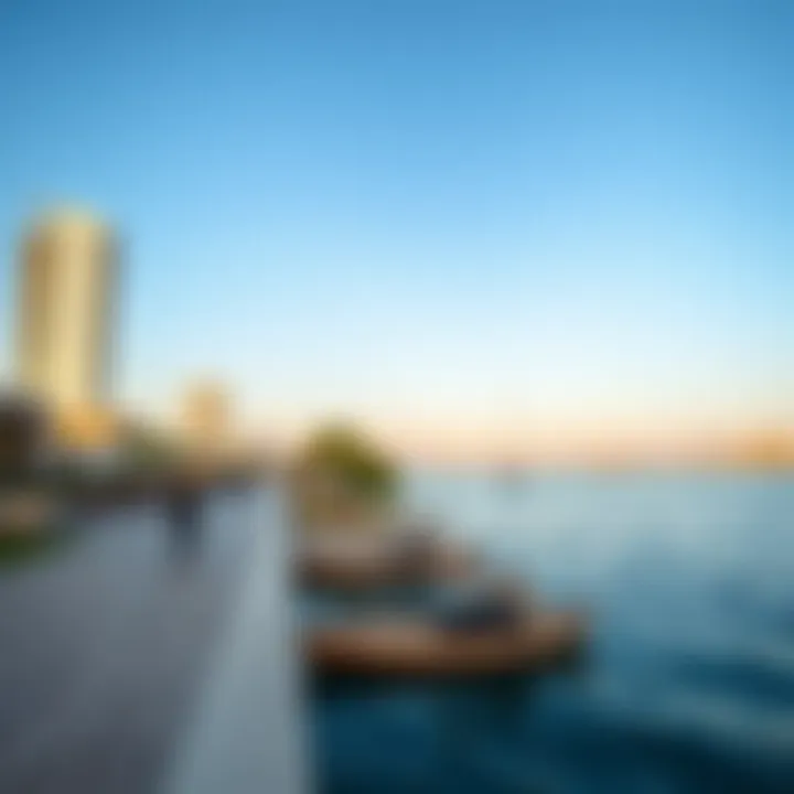 Scenic waterfront with recreational amenities in Shoreline Dubai