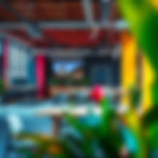 Modern coworking space interior with vibrant colors and collaborative areas