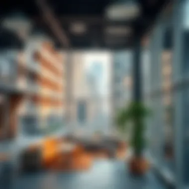 Coworking Spaces in Urban Architecture Architectural view of a coworking space in the urban landscape