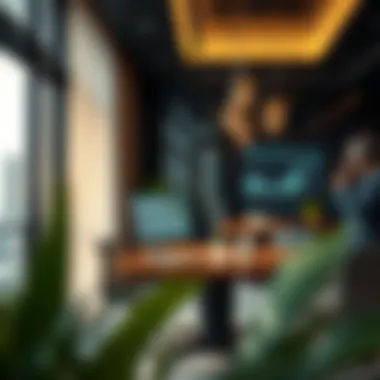 Modern office with real estate market analysis on display